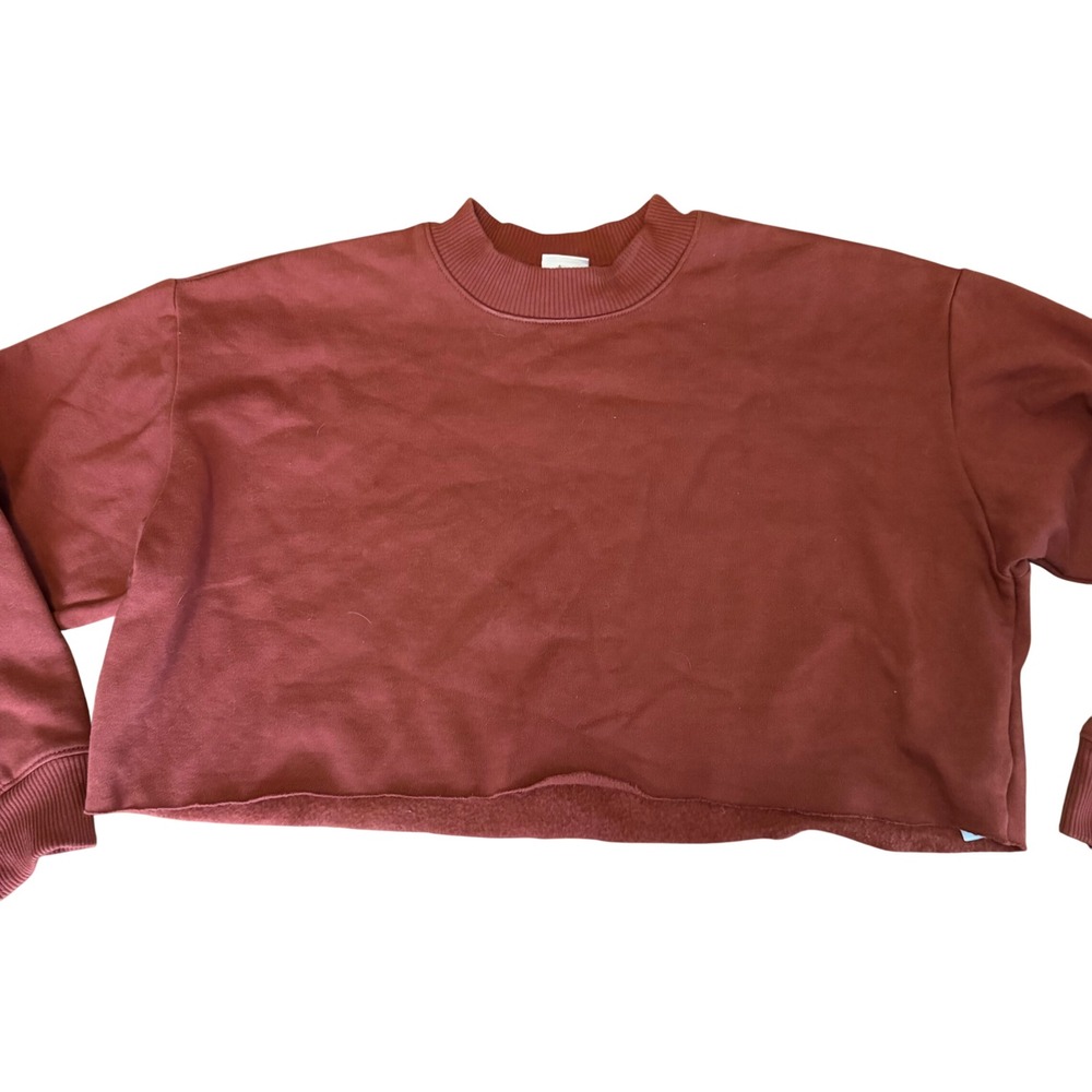 A New Day Womens Rust Brown Crew Neck Cropped Sweatshirt Raw Hem Large VN1042782